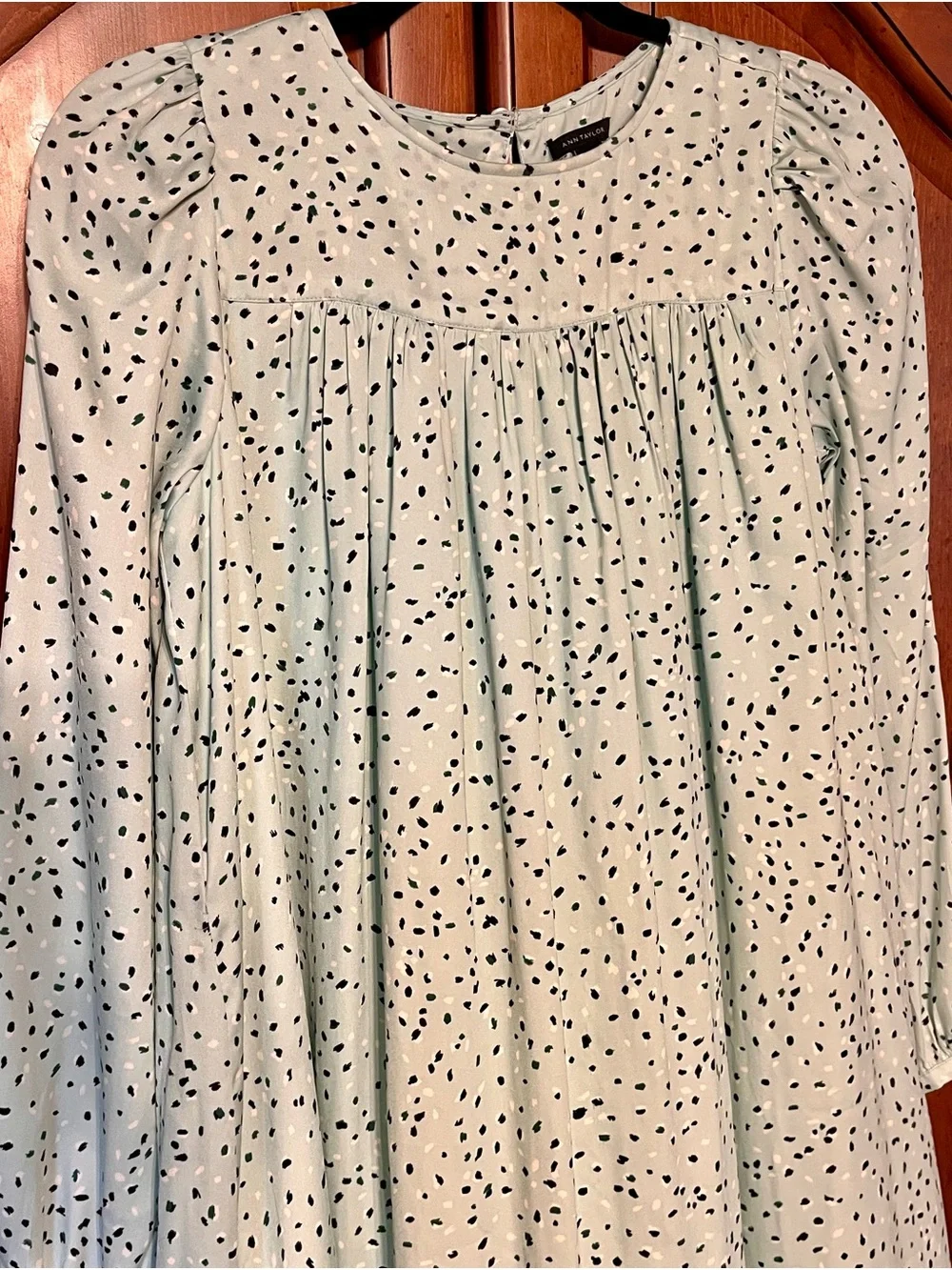 Light Mint Polka Dot Tie-Neck Blouse by Ann Taylor